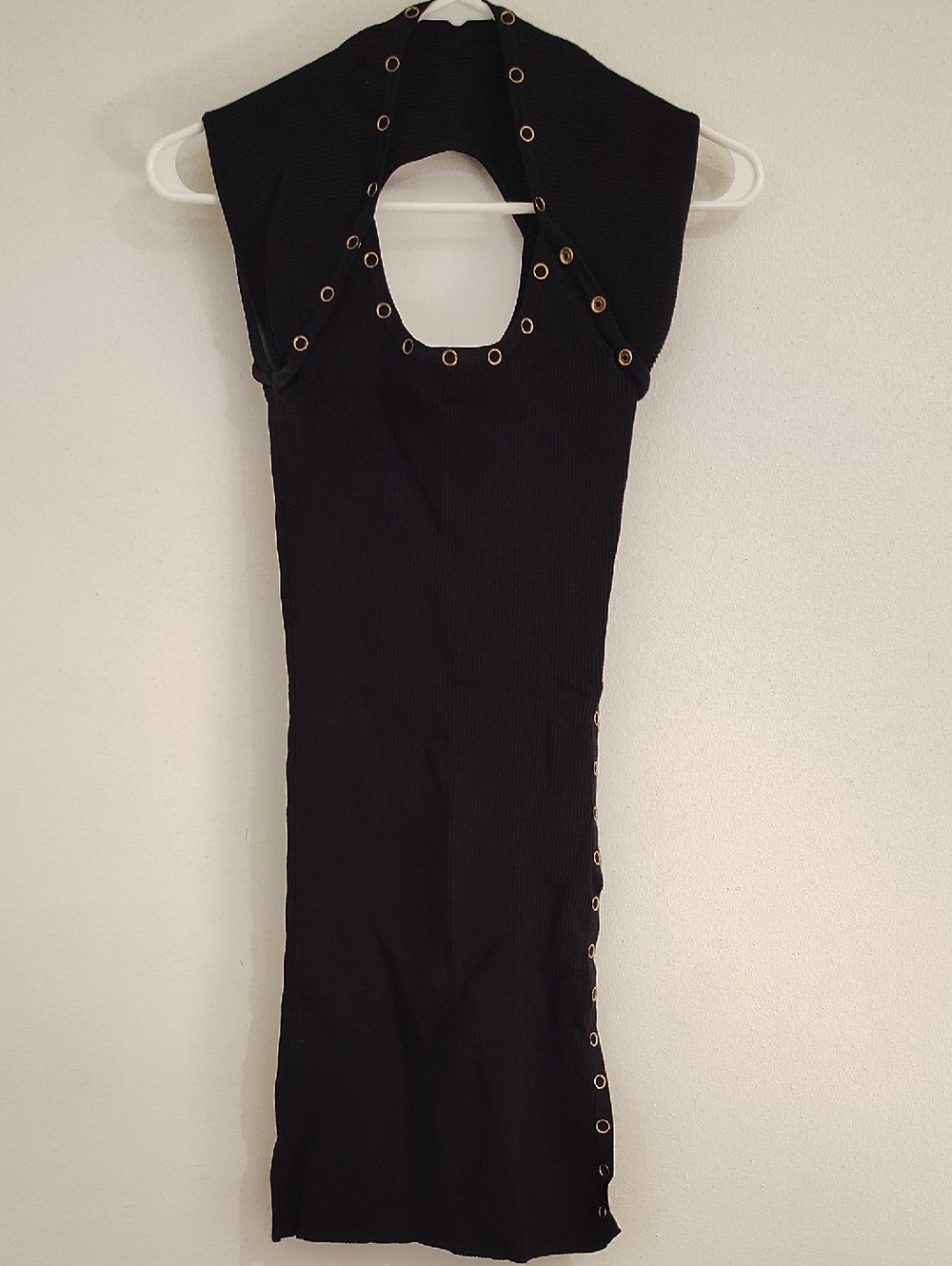 Twenty One Black Midi Dress with Gold Eyelet Trim